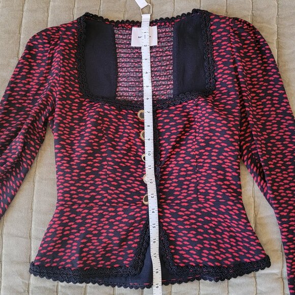 Reformation Nikky Top Blouse - French Kiss Red Black Size 2 - Picture 12 of 12